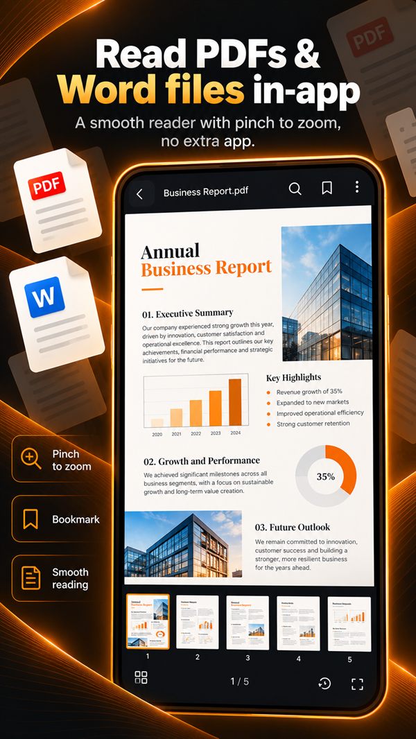 Read PDFs and Word files in-app